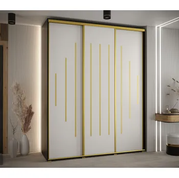 Šatní skříň Šatní skříň ASIRI 12 - 200/45 cm, černá / bílá / zlatá