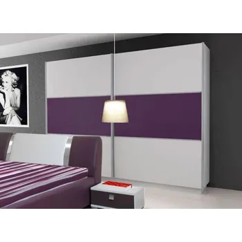 Šatní skříň Šatní skříň RYAN - šířka 200 cm, bílá / fialový lesk