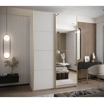 Šatní skříň Dvoudveřová skříň SAMARA 3 - 150 cm, bílá / zlatá