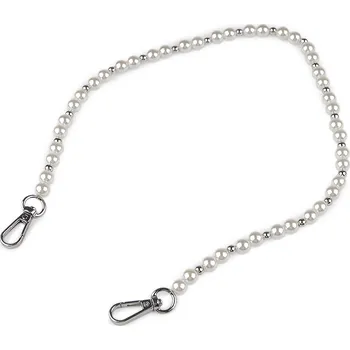Perlový řetízek / ucho na kabelky a telefony délka 60 cm, barva 1 perlová nikl
