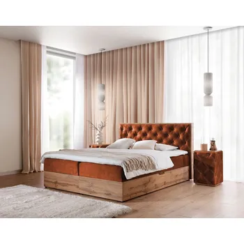 Postel Kontinentální postel 180x200 CHANTELLE 10 - dub wotan / cihlová + topper ZDARMA