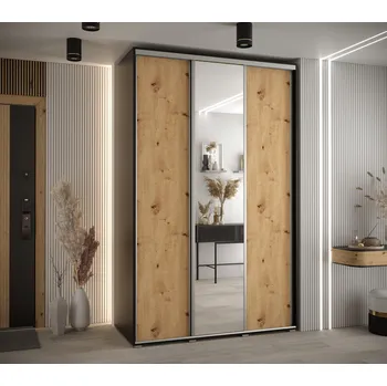 Šatní skříň Šatní skříň YVONA 3 - 150/60 cm, černá / dub artisan / stříbrná