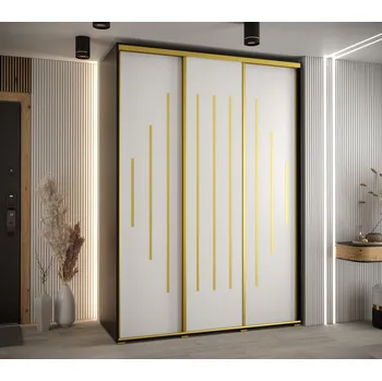 Šatní skříň Šatní skříň ASIRI 12 - 170/60 cm, černá / bílá / zlatá