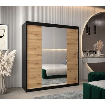 Šatní skříň Skříň s posuvnými dveřmi v šířce 180 cm TIMEA 1 - černá / dub artisan