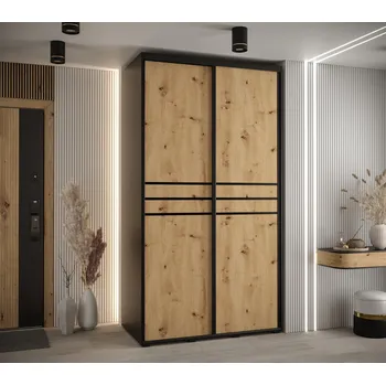 Šatní skříň Šatní skříň YVONA 10 - 130/60 cm, černá / dub artisan / černá