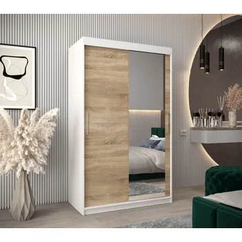 Šatní skříň Skříň s posuvnými dveřmi v šířce 120 cm TIMEA 2 - bílá / dub sonoma