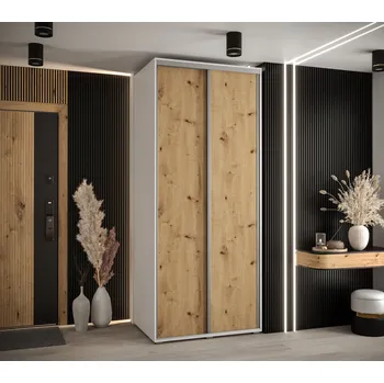 Šatní skříň Šatní skříň YVONA 1 - 110/60 cm, bílá / dub artisan / stříbrná