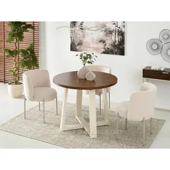 Jídelní stůl Kulatý rozkládací stůl 100(180)x100 RAJAN - ořech / krémový