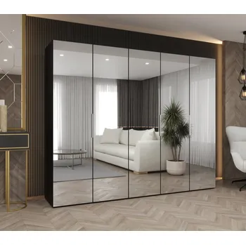 Šatní skříň Zrcadlová šatní skříň 250 cm RABIA - černá / stříbrná