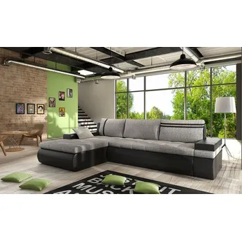 Sedací souprava Rozkládací rohová sedací souprava EPLATO - černá ekokůže / šedá, levý roh