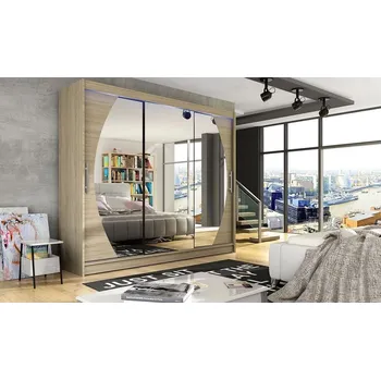 Šatní skříň Velká zrcadlová šatní skříň 250 cm HORTENSIA 9 - dub sonoma + RGB osvětlení ZDARMA