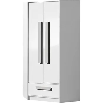 Šatní skříň Rohová šatní skříň 87 cm TUCHIN - bílá / lesklá bílá / šedá