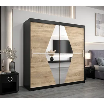 Šatní skříň Šatní skříň LAURA - šířka 200 cm, černá / dub sonoma