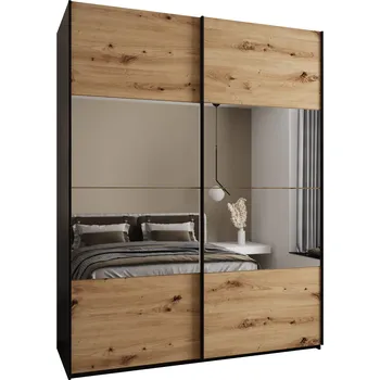 Šatní skříň Dvoudveřová skříň SAMARA 4 - 200 cm, černá / dub artisan / černá