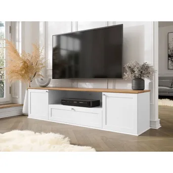 Televizní stolek Široký televizní stolek ZAWIS - dub lefkas / bílý