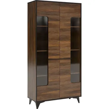 Policová skříň Široká vitrína BIBLIS - ořech