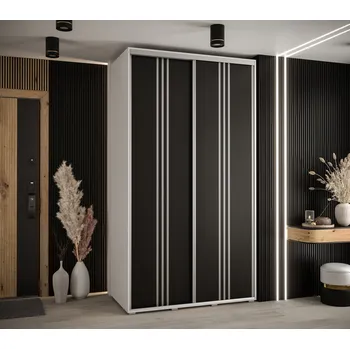 Šatní skříň Šatní skříň YVONA 6 - 130/60 cm, bílá / černá / stříbrná