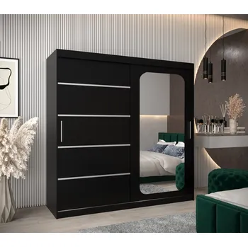 Šatní skříň Zrcadlová skříň DONICELA 3 - 200 cm, černá