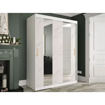Šatní skříň Šatní skříň 150 cm se zrcadlem CARSON 1 - bílý mramor / bílá / zlatá