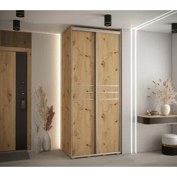 Šatní skříň Šatní skříň YVONA 10 - 100/60 cm, dub artisan / stříbrná