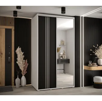 Šatní skříň Šatní skříň YVONA 7 - 130/60 cm, bílá / černá / stříbrná