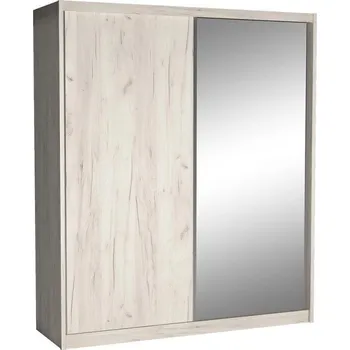 Šatní skříň Šatní skříň 208 cm s posuvnými dveřmi se zrcadlem BERLINA 1 - dub kraft bílý