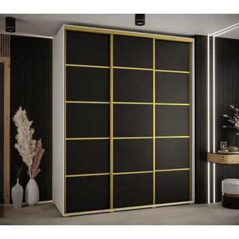 Šatní skříň Šatní skříň YVONA 4 - 200/60 cm, bílá / černá / zlatá