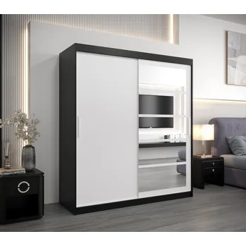 Šatní skříň Skříň s posuvnými dveřmi MICHALELA - šířka 180 cm, černá / bílá