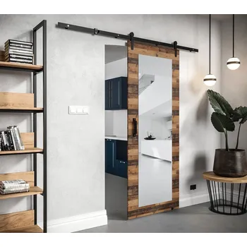 Interiérové dveře Posuvné dveře s kováním a zrcadlem LEONTINA 2 - 90 cm, old style