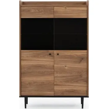 Policová skříň Dvoudveřová vitrína STEFANIE - hnědá / černá