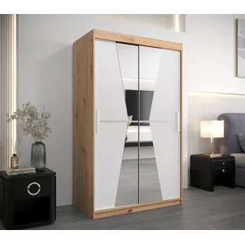 Šatní skříň Šatní skříň se zrcadly MILANA - šířka 120 cm, dub artisan / bílá