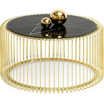 Konferenční stolek Kulatý konferenční stolek IRAKLI - zlatý / černý mramor