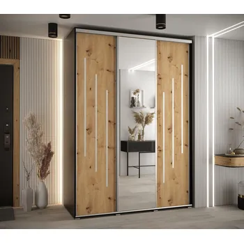 Šatní skříň Šatní skříň YVONA 9 - 170/60 cm, černá / dub artisan / stříbrná