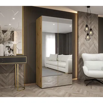 Šatní skříň Zrcadlová šatní skříň 100 cm RABIA - dub artisan / stříbrná