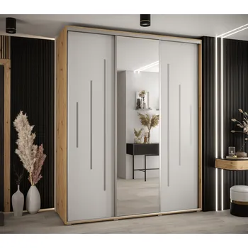 Šatní skříň Šatní skříň YVONA 13 - 200/60 cm, dub artisan / bílá / stříbrná