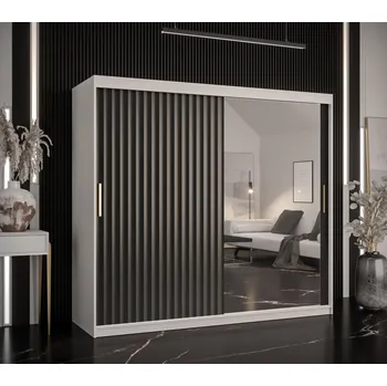 Šatní skříň Šatní skříň se zrcadlem RADKIN 2 - šířka 200 cm, bílá / černá