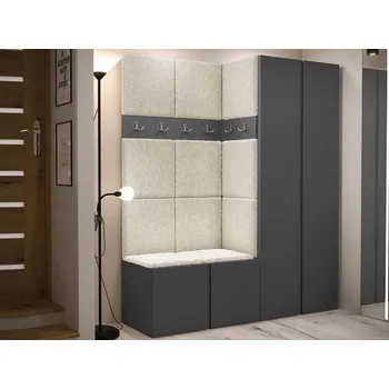 Předsíňová stěna Předsíňová stěna s čalouněnými panely 42x42 SELAND 3 - grafit / světlá béžová