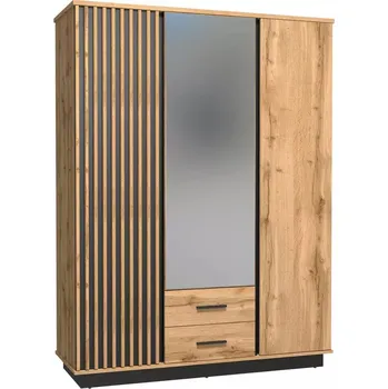 Šatní skříň Šatní skříň 146 cm CATAWBA se zrcadlem - dub wotan / černá