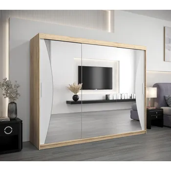 Šatní skříň Skříň s posuvnými dveřmi AJA - šířka 250 cm, dub sonoma / bílá