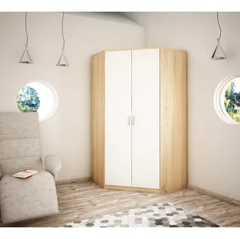 Šatní skříň Rohová šatní skříň ZORICA - šířka 106 cm, dub sonoma / bílá