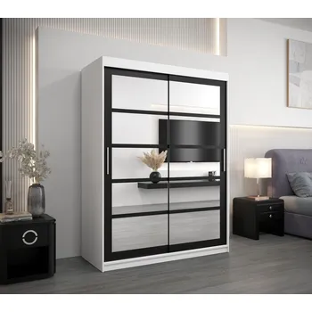 Šatní skříň Šatní skříň se zrcadly KARLA - šířka 150 cm, bílá / černá