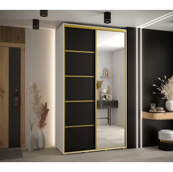 Šatní skříň Šatní skříň YVONA 5 - 130/45 cm, bílá / černá / zlatá