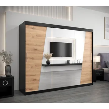 Šatní skříň Skříň s posuvnými dveřmi GABRIELA - šířka 250 cm, černá / dub artisan