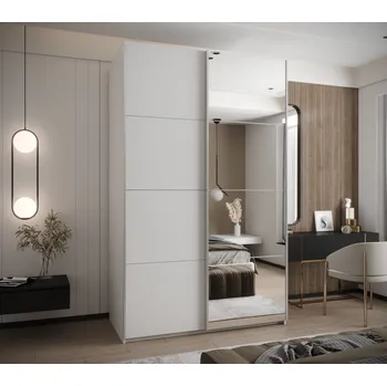 Šatní skříň Dvoudveřová skříň SAMARA 3 - 160 cm, bílá / stříbrná