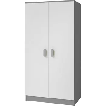 Šatní skříň Dvoudveřová šedobílá šatní skříň do dětského pokoje SVEN 2, úchytky - šířka 80 cm, bílá