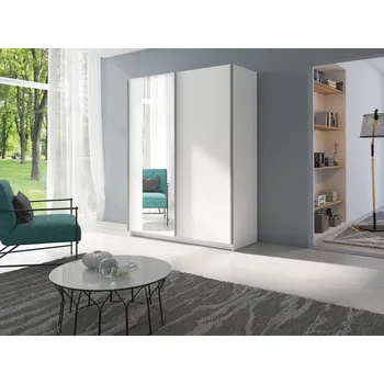 Šatní skříň Vysoká šatní skříň 150 cm se zrcadlem LORICA - bílá