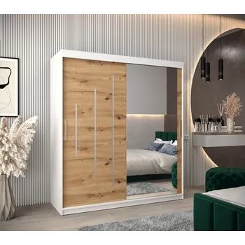 Šatní skříň Šatní skříň se zrcadlem LISA - šířka 180 cm, bílá / dub artisan