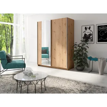Šatní skříň Vysoká šatní skříň 150 cm se zrcadlem LORICA - dub artisan
