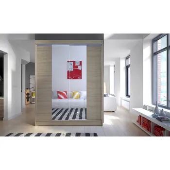 Šatní skříň Šatní skříň 150 cm se zrcadlem a LED osvětlením PIRITU 2 - dub sonoma