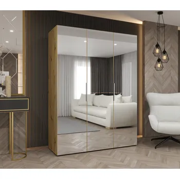 Šatní skříň Zrcadlová šatní skříň 150 cm RABIA - dub artisan / stříbrná